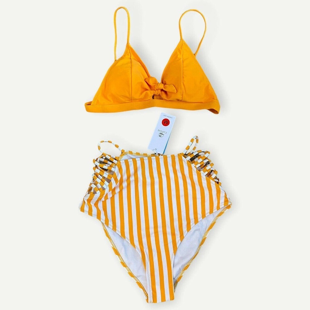 Cupshe Orange White High Waisted Bikini